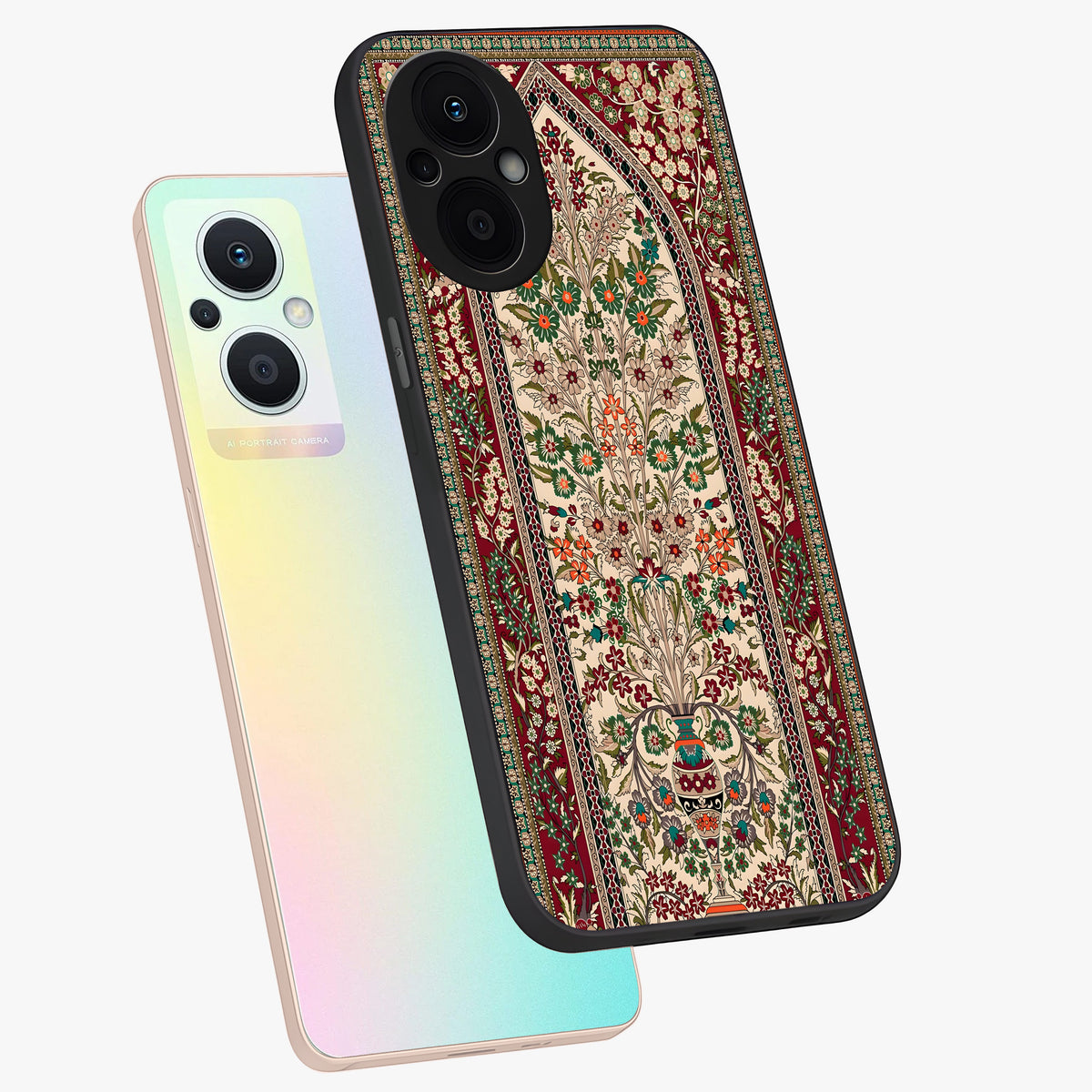 Persian Inspired Glass Case displayed in angled mockup highlighting intricate traditional design with elegant cultural aesthetic.