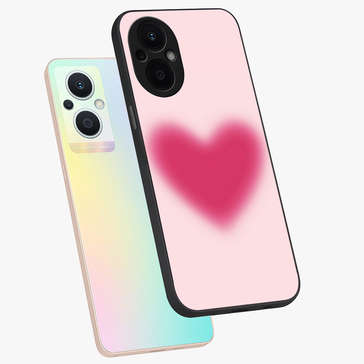 Pink Aura Heart Glass Case displayed in angled mockup highlighting vibrant pink heart design with dreamy aura aesthetic.