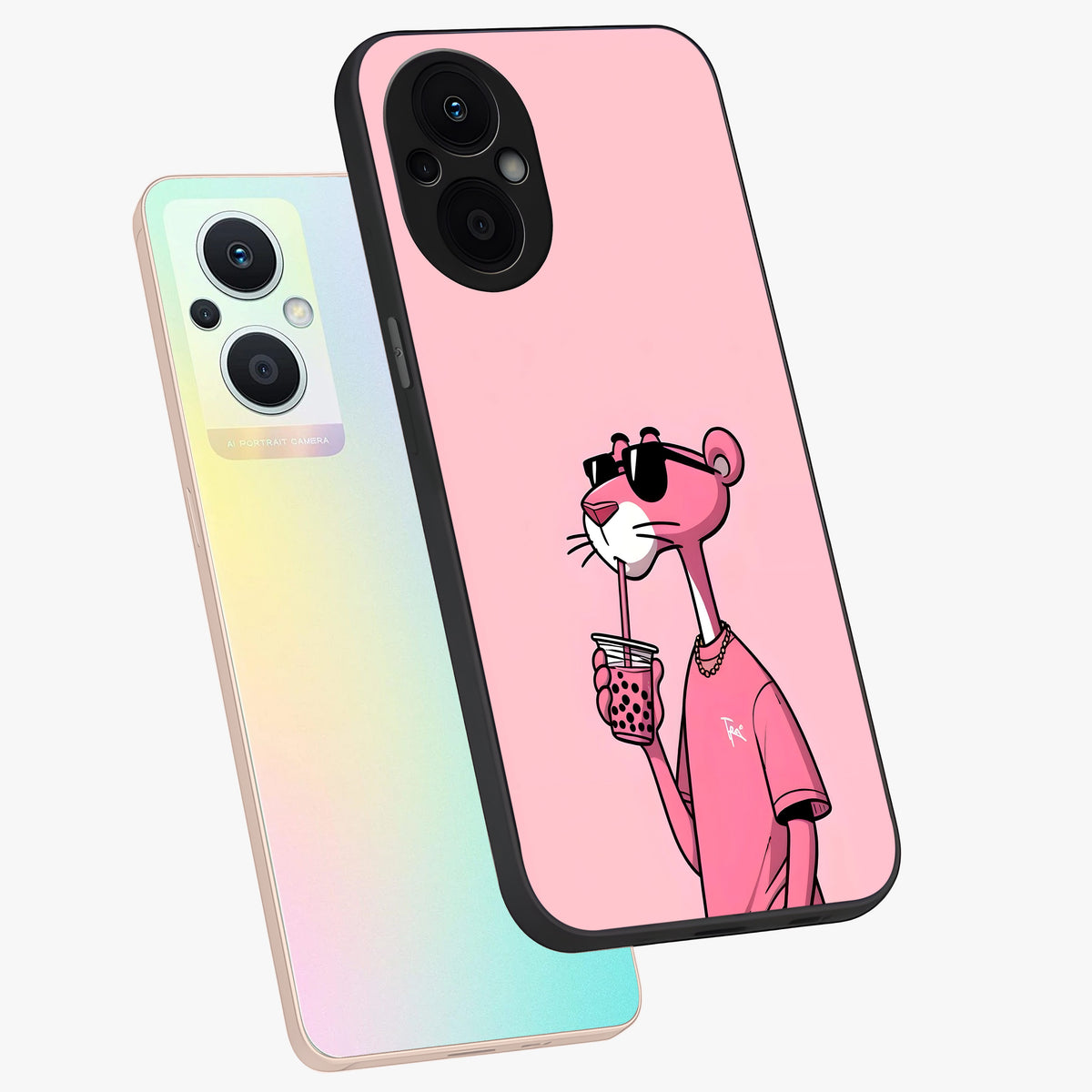 Pink Panther Glass Case displayed in angled mockup highlighting playful cartoon character design with vibrant pink aesthetic.