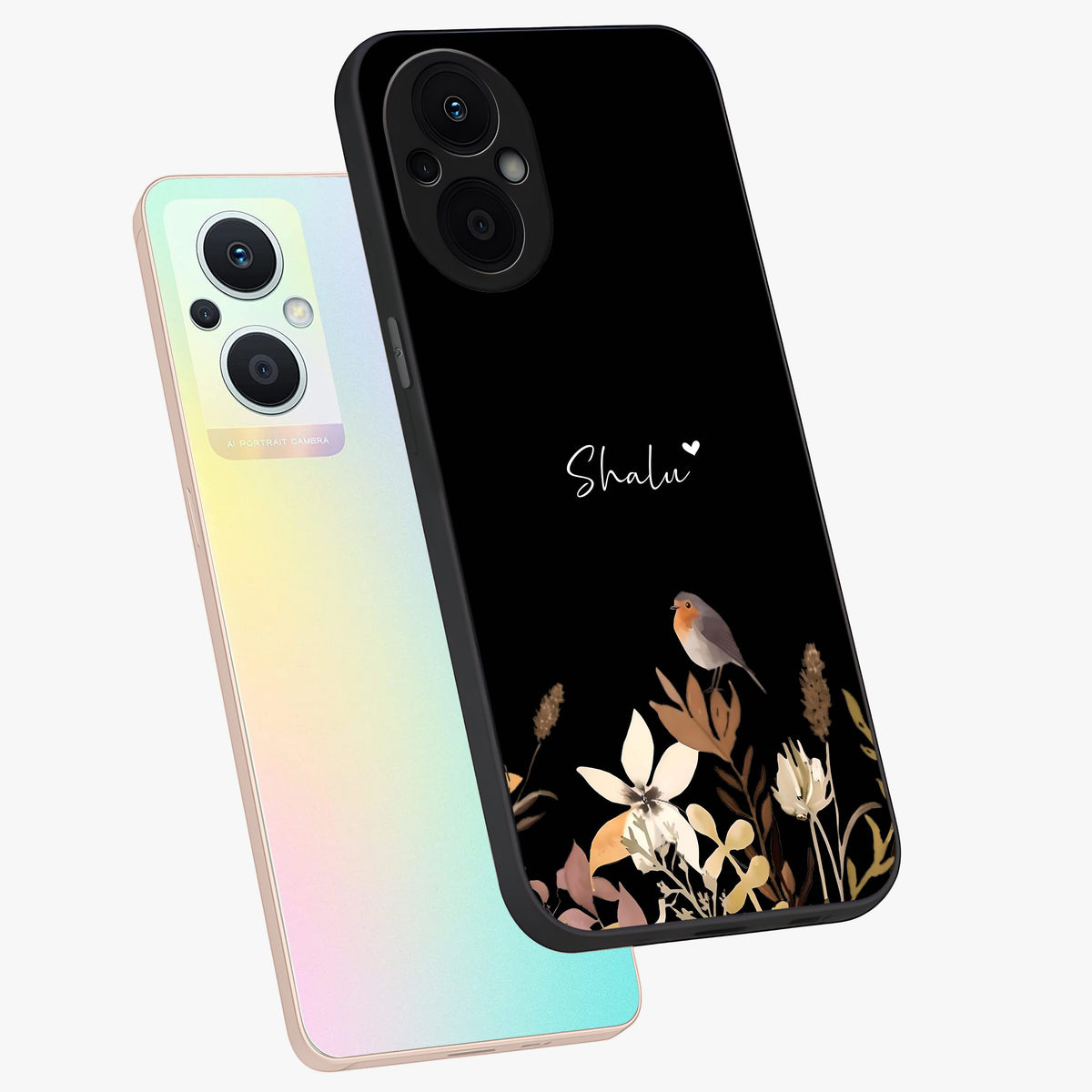 Quiet Garden Tune Custom Name Glass Case displayed in angled mockup highlighting delicate floral garden design with custom name feature.