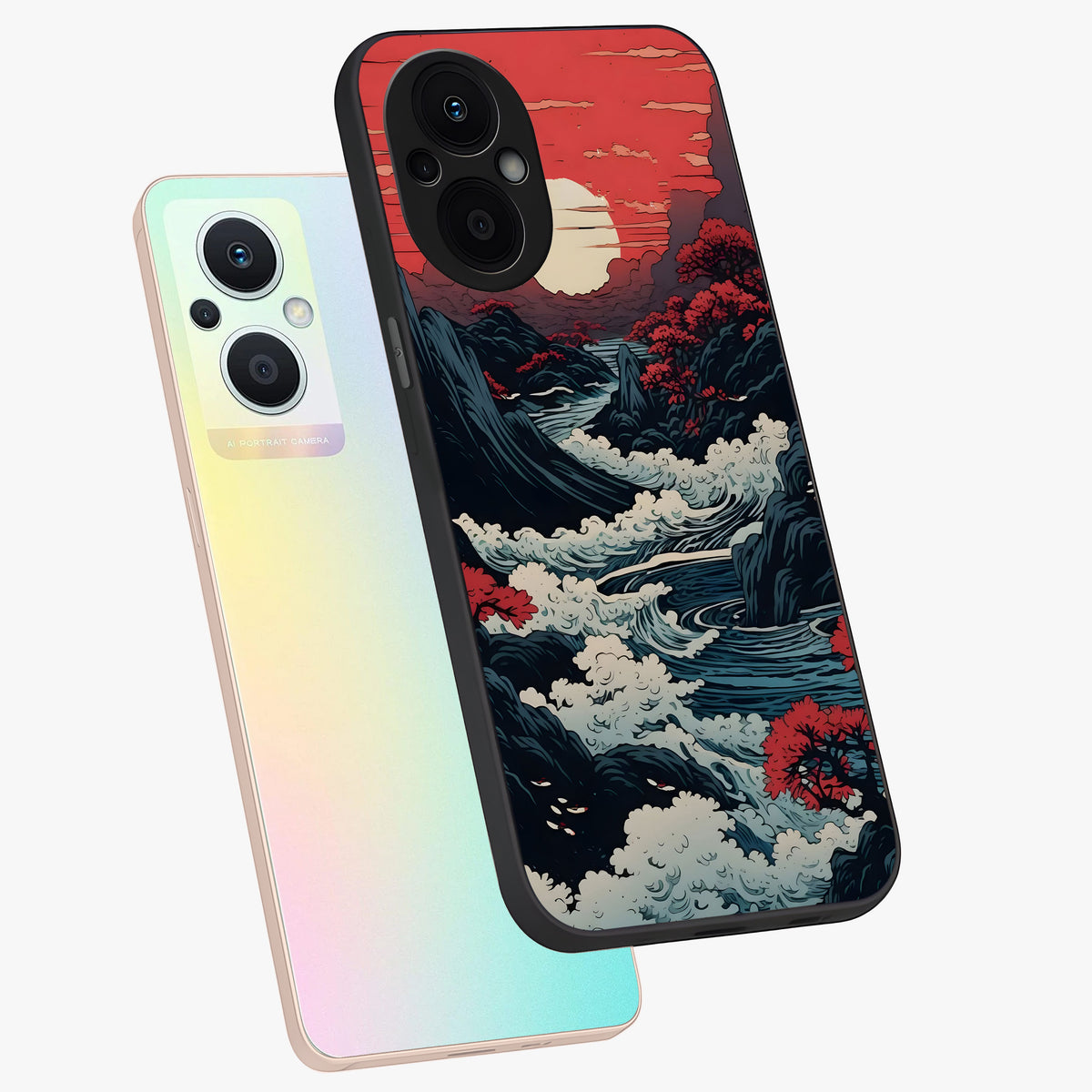 Red Sunset Scenery Glass Case displayed in angled mockup highlighting glowing sunset sky design with scenic aesthetic.