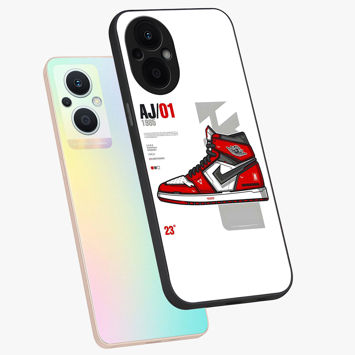 Retro Sneaker Blueprint Glass Case displayed in angled mockup highlighting detailed shoe design with sporty retro aesthetic.