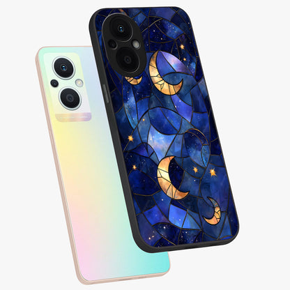 Starlit Sky Tapestry Glass Case displayed in angled mockup highlighting celestial night pattern with artistic aesthetic style.