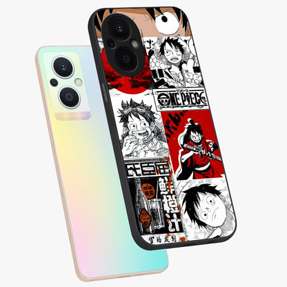 Strawhat Chaos Panels Glass Case displayed in angled mockup highlighting vibrant anime collage design with action aesthetic.