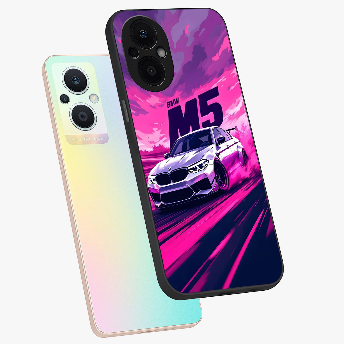 Velocity Drift Pulse Glass Case displayed in angled mockup highlighting dynamic drift design with sporty automotive aesthetic.