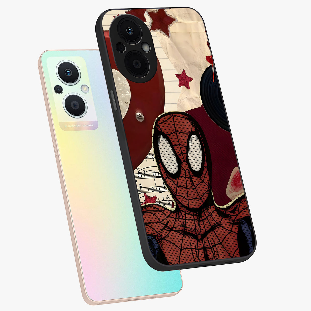 Web Warrior Vibes Glass Case displayed in angled mockup highlighting dynamic web design with comic style aesthetic.
