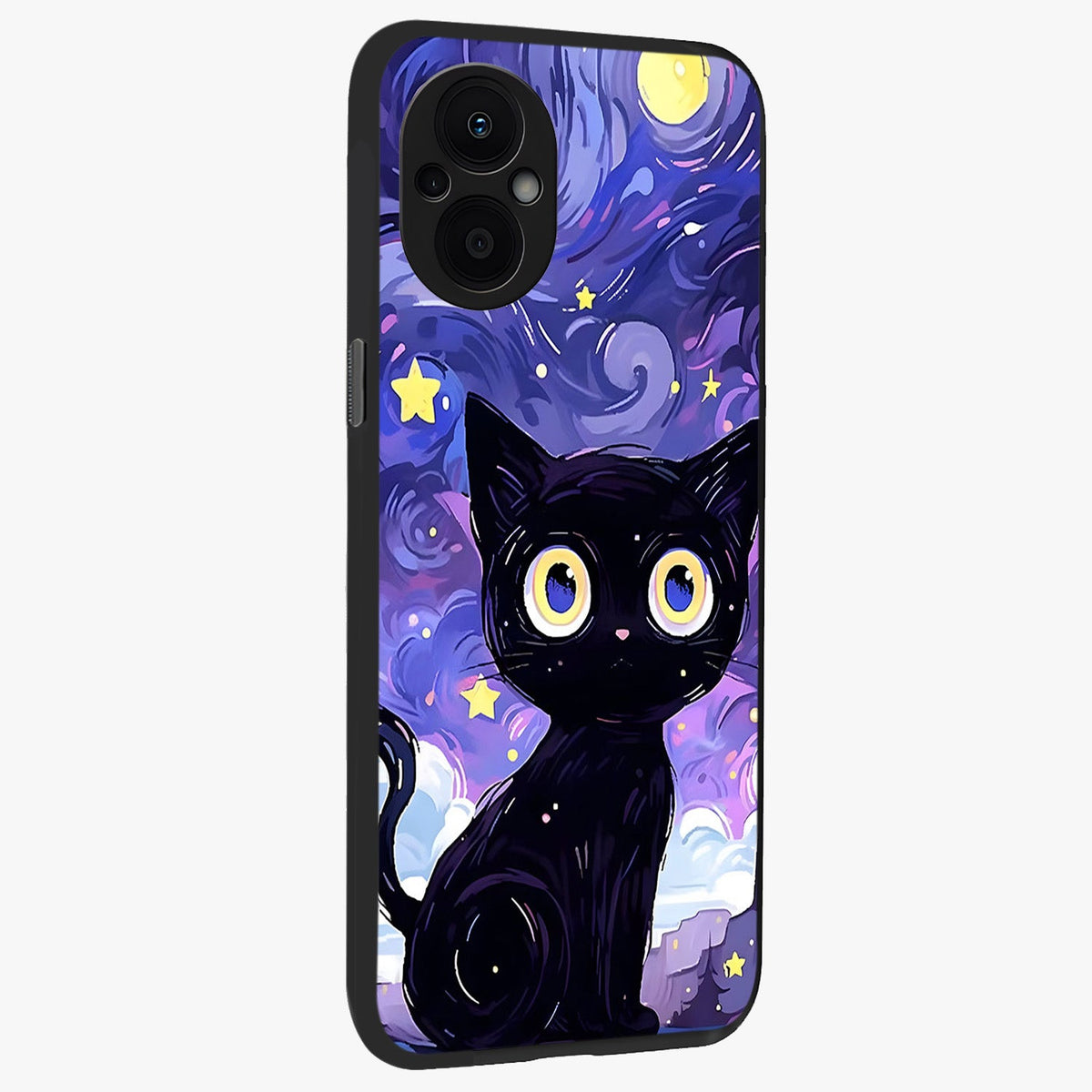 Abstract Cat Art Glass Case upright view showcasing creative feline illustration and aesthetic artistic style.