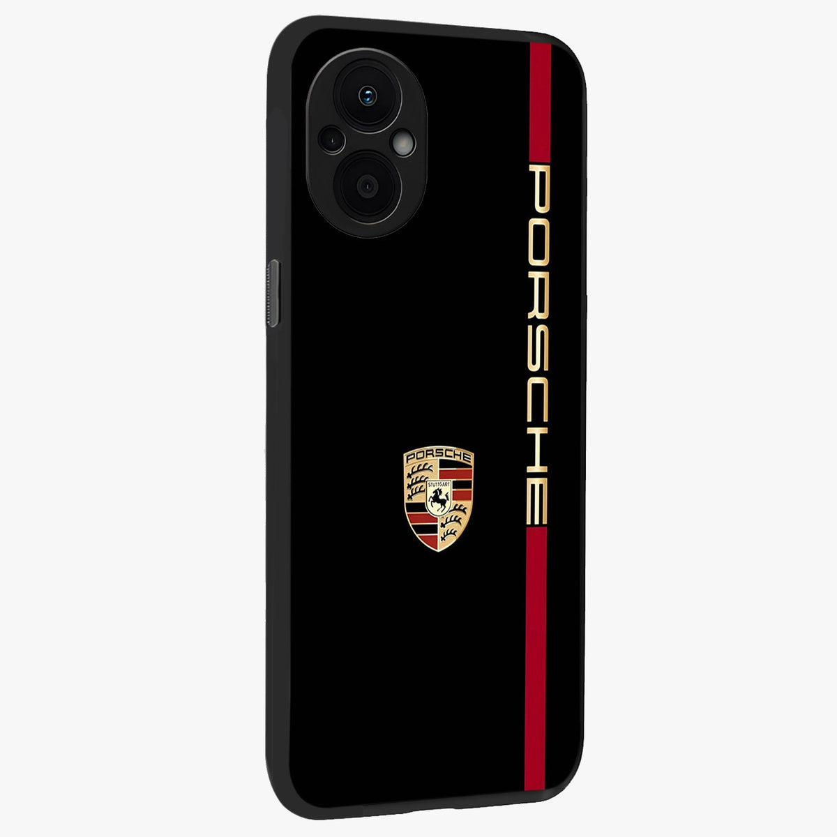 Black Minimal Porsche Glass Case upright view showcasing stylish automotive artwork with bold minimal theme.