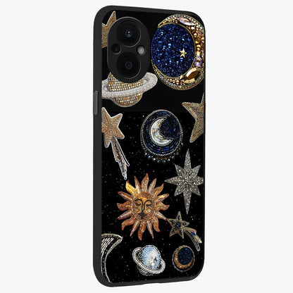 Celestial Gem Constellations Glass Case upright view showcasing cosmic constellation artwork with celestial aesthetic style.