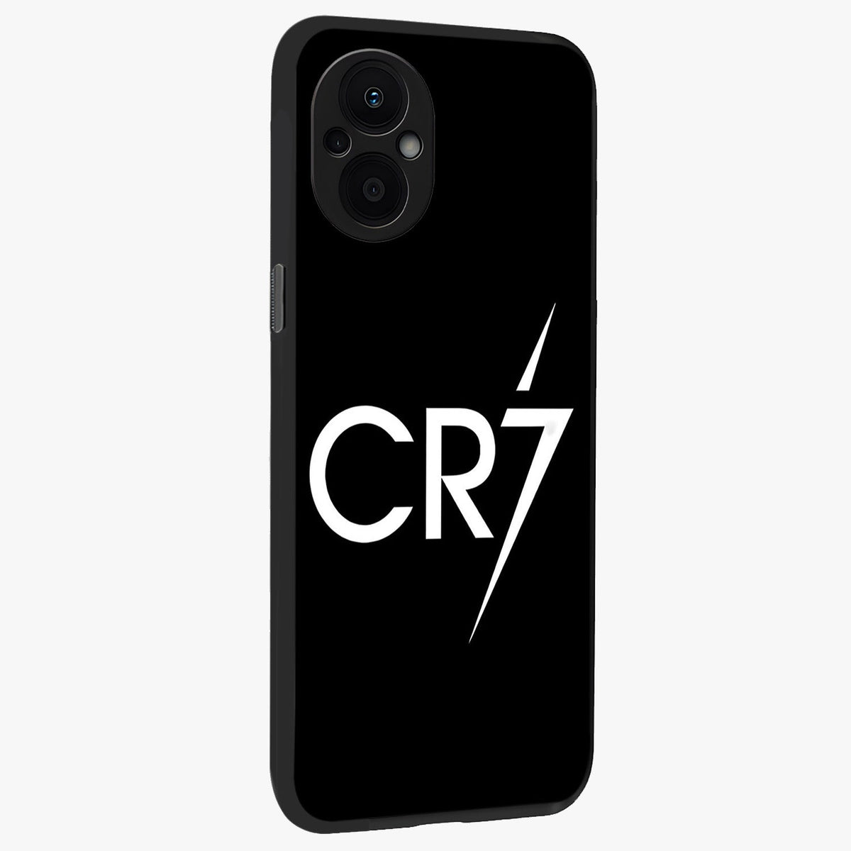 Cr7 Elite Strike Glass Case upright view showcasing energetic football inspired design with modern sports aesthetic.
