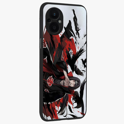 Crimson Crow Illusion Glass Case upright view showcasing striking crow illusion artwork with intense crimson theme.
