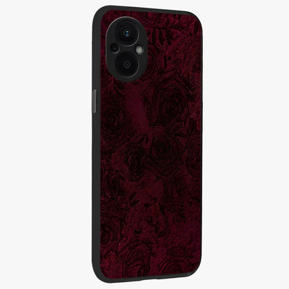 Crimson Fade Flow Glass Case upright view showcasing dynamic crimson flow artwork with stylish abstract theme.