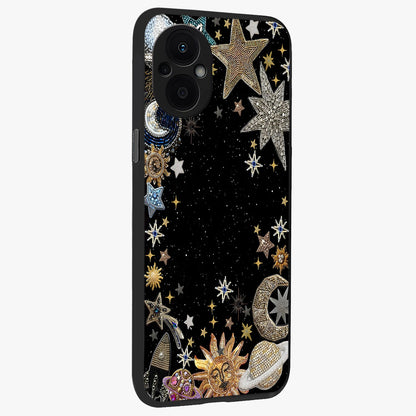 Galactic Jewel Stars Glass Case upright view showcasing glittering star jewel artwork with vibrant galaxy theme.