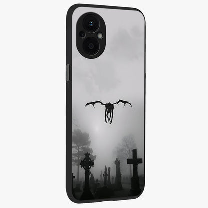 Graveyard Shadow Descent Glass Case upright view showcasing haunting graveyard artwork with dramatic dark theme.