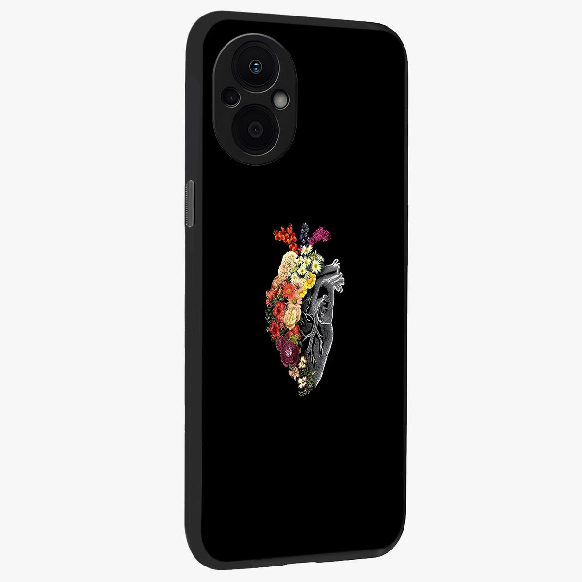 Heart With Flowers Glass Case upright view showcasing decorative heart and floral artwork with sweet romantic theme.