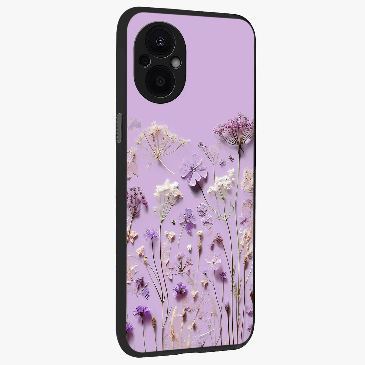 Lavender Blossom Dream Glass Case upright view showcasing delicate lavender blossom artwork with peaceful floral theme.