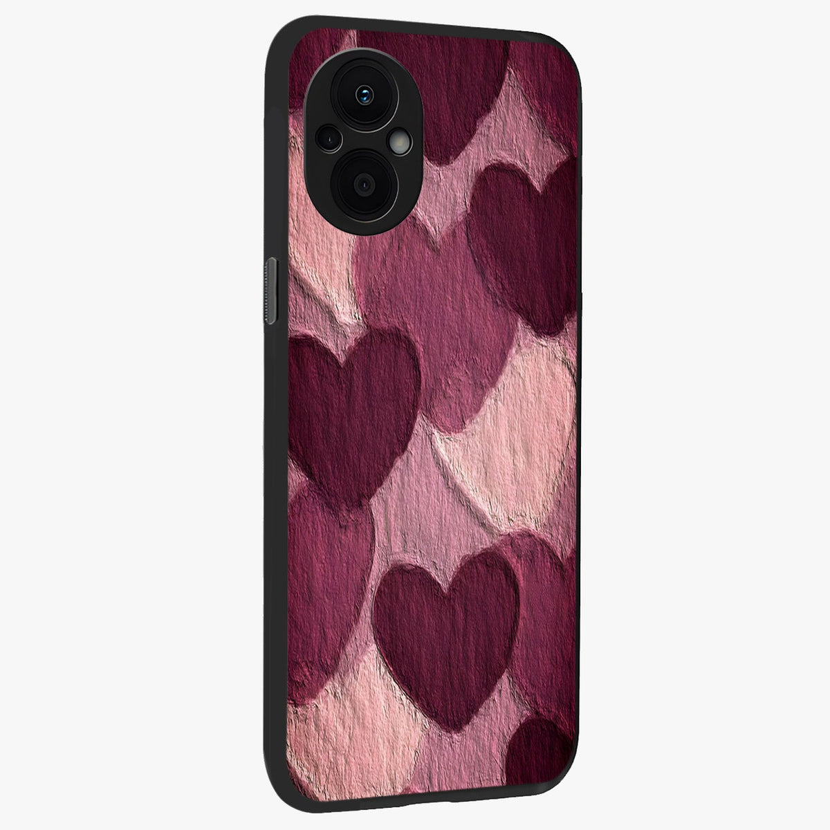 Layered Paper Hearts Glass Case upright view showcasing decorative layered heart artwork with sweet love theme.