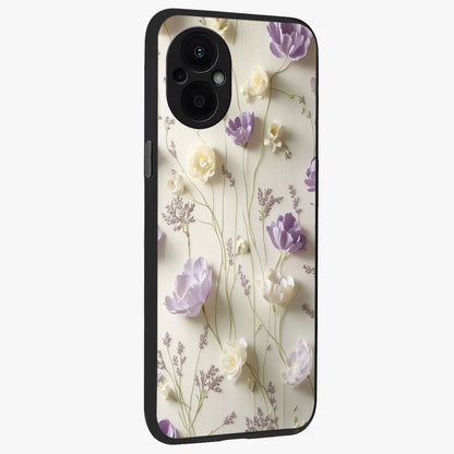 Lilac Breeze Harmony Glass Case upright view showcasing delicate lilac artwork with peaceful floral theme.