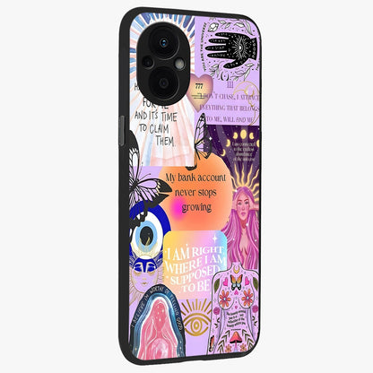 Manifestation Collage Glass Case upright view showcasing artistic manifestation themed artwork with creative style.
