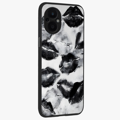 Midnight Kiss Marks Glass Case upright view showcasing stylish kiss mark artwork with trendy romantic theme.