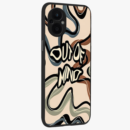 Out Of Mind Glass Case upright view showcasing striking typography artwork with edgy conceptual theme.