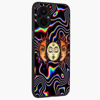 Psychedelic Sun Glass Case upright view showcasing trippy sun artwork with bold psychedelic theme.
