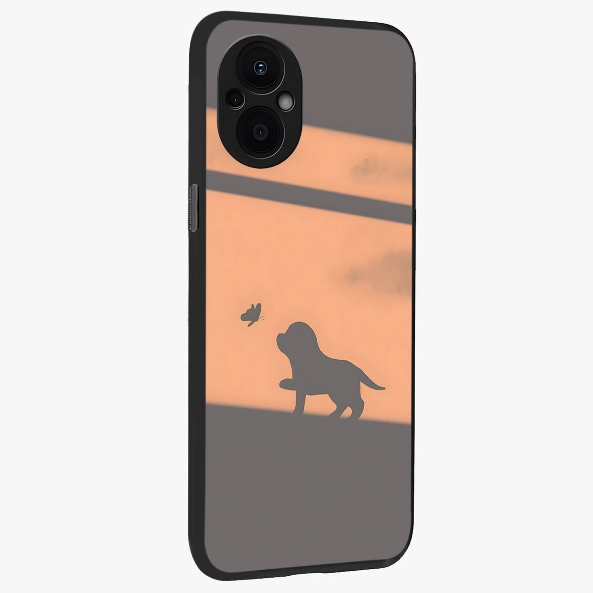 Puppy Shadow Art Glass Case upright view showcasing charming puppy artwork with creative silhouette theme.