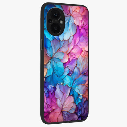 Radiant Floral Whirl Glass Case upright view showcasing lively floral artwork with decorative swirl theme.
