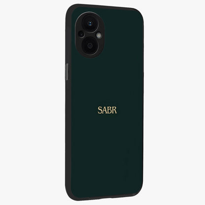 Sabr Minimal Patience Glass Case upright view showcasing calm minimalist artwork with motivational patience theme.