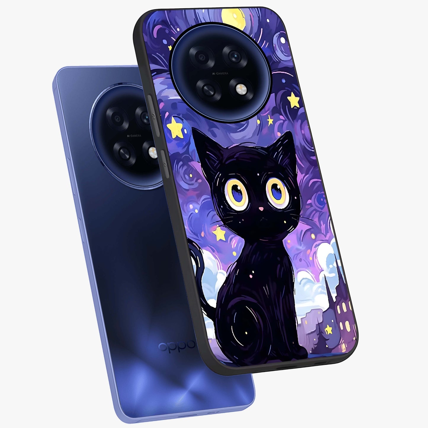 Abstract Cat Art Glass Case displayed in angled mockup highlighting modern abstract cat artwork and sleek glass surface.