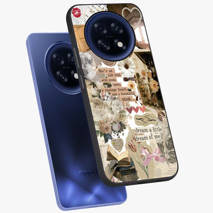 Aesthetic Brown Vintage Collage Glass Case displayed in angled mockup highlighting vintage aesthetic collage design.