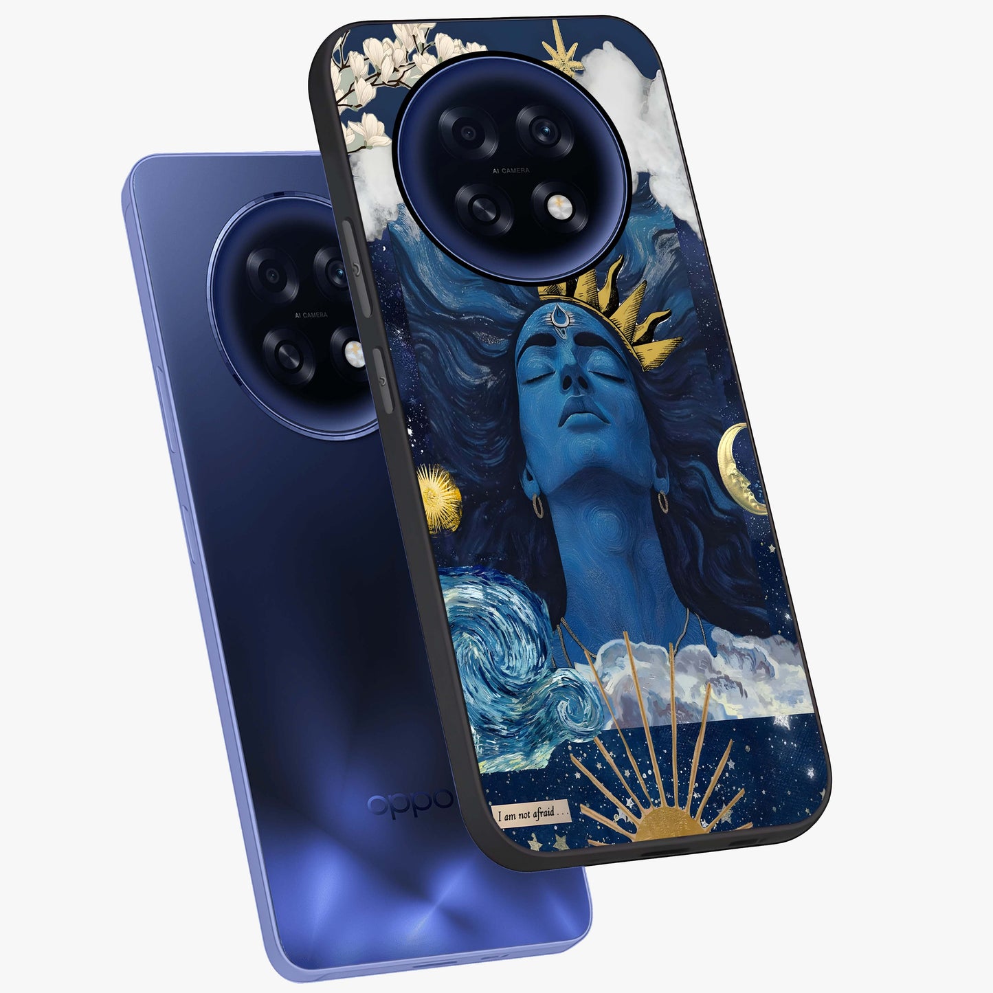 Aesthetic Lord Shiva Glass Case displayed in angled mockup highlighting spiritual Shiva illustration and sacred aesthetic design.