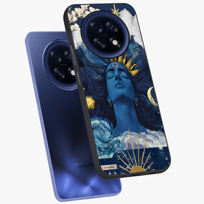 Aesthetic Lord Shiva Glass Case displayed in angled mockup highlighting spiritual Shiva illustration and sacred aesthetic design.