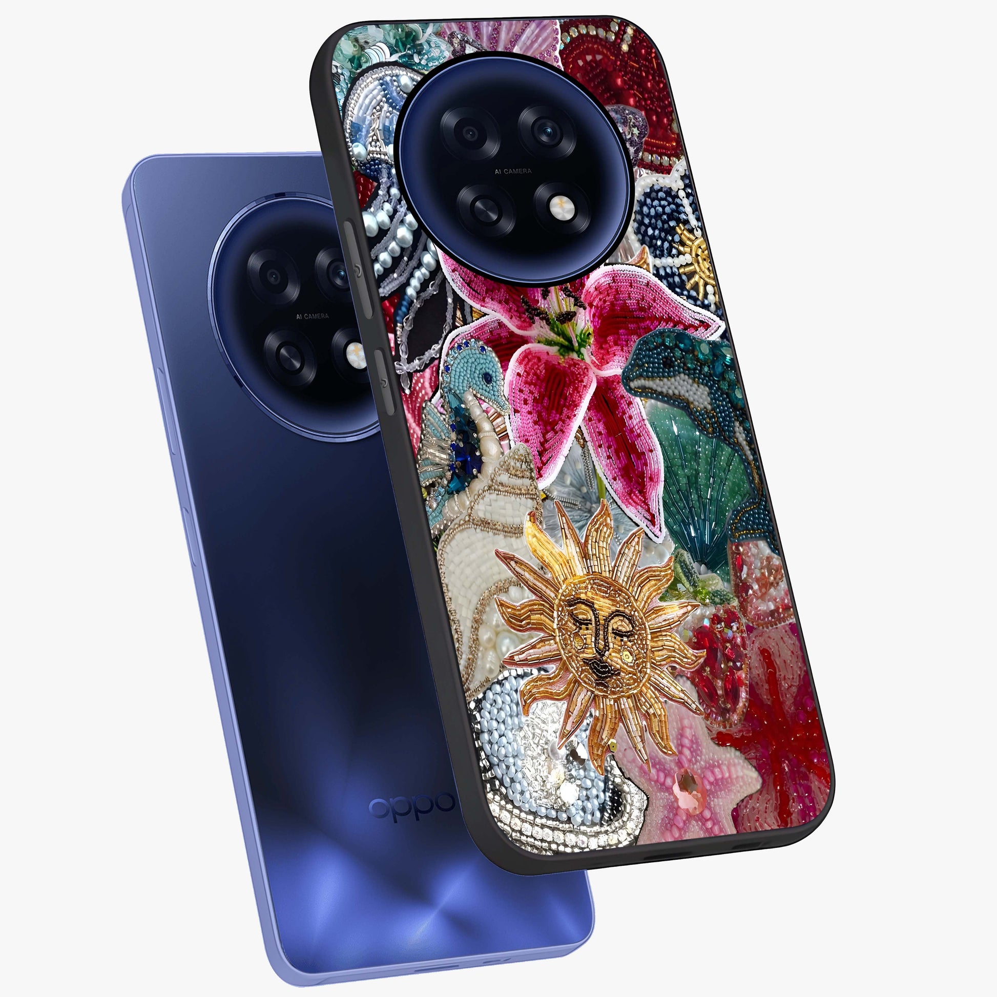 Beaded Garden Fantasy Glass Case displayed in angled mockup highlighting fantasy inspired floral bead pattern.