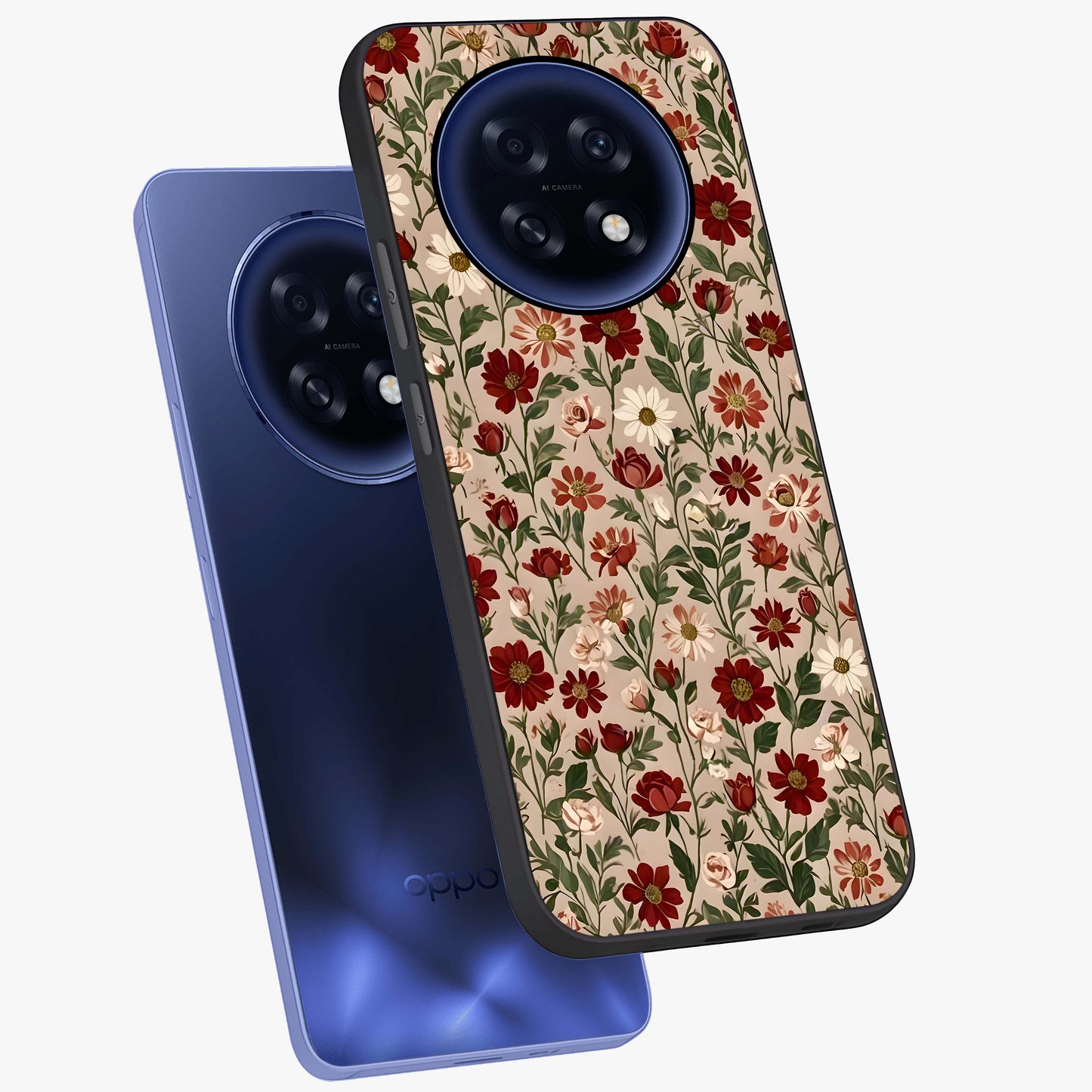 Biege Flower With Leaf Glass Case displayed in angled mockup highlighting minimal floral leaf design and elegant aesthetic.