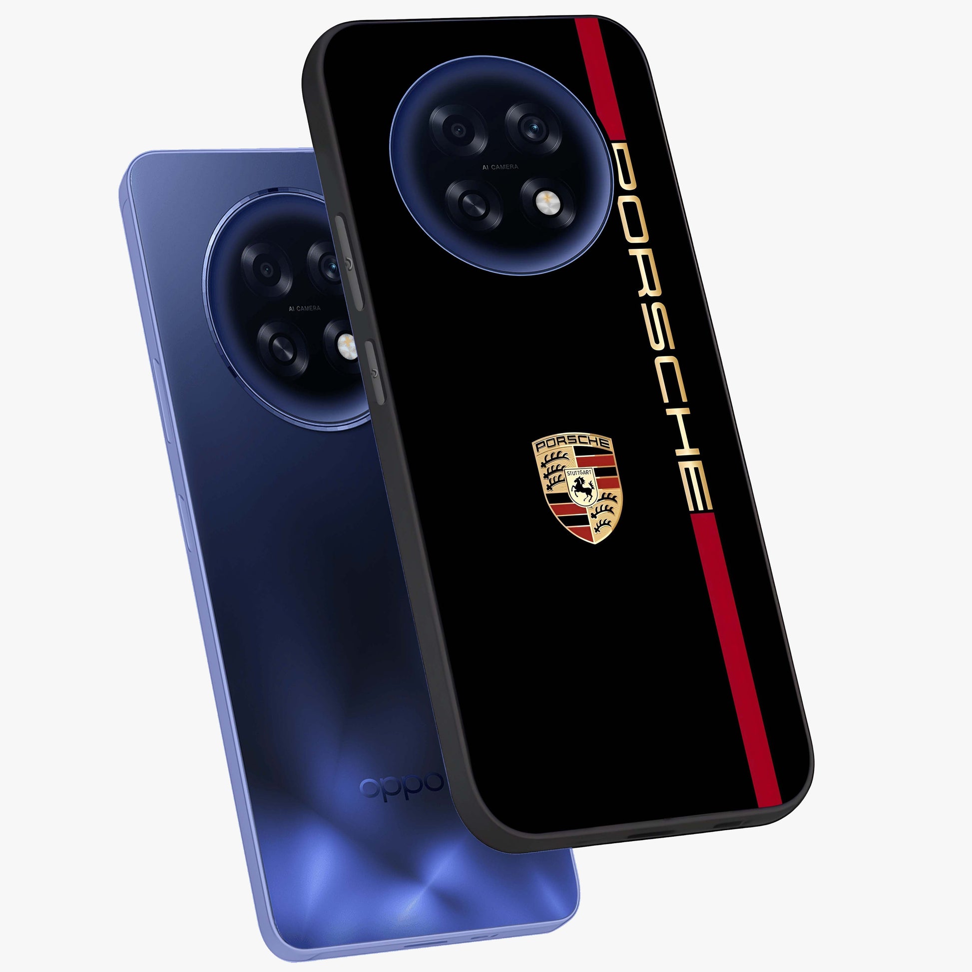 Black Minimal Porsche Glass Case displayed in angled mockup highlighting modern minimal car illustration and clean aesthetic design.