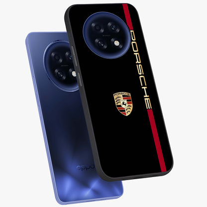 Black Minimal Porsche Glass Case displayed in angled mockup highlighting modern minimal car illustration and clean aesthetic design.