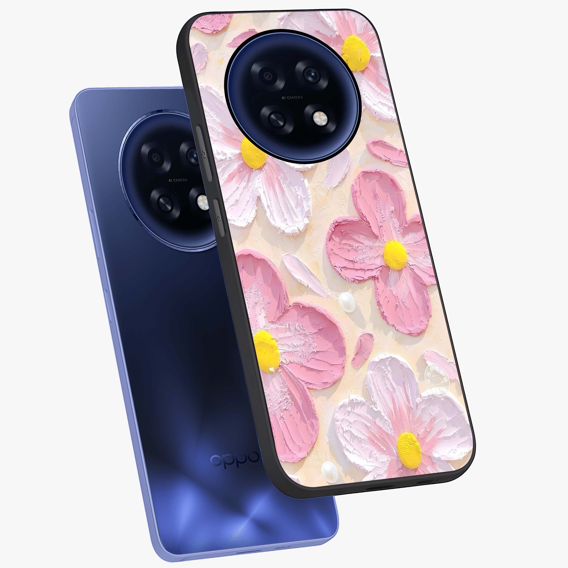 Blush Bloom Texture Glass Case displayed in angled mockup highlighting subtle bloom pattern with aesthetic pastel design.