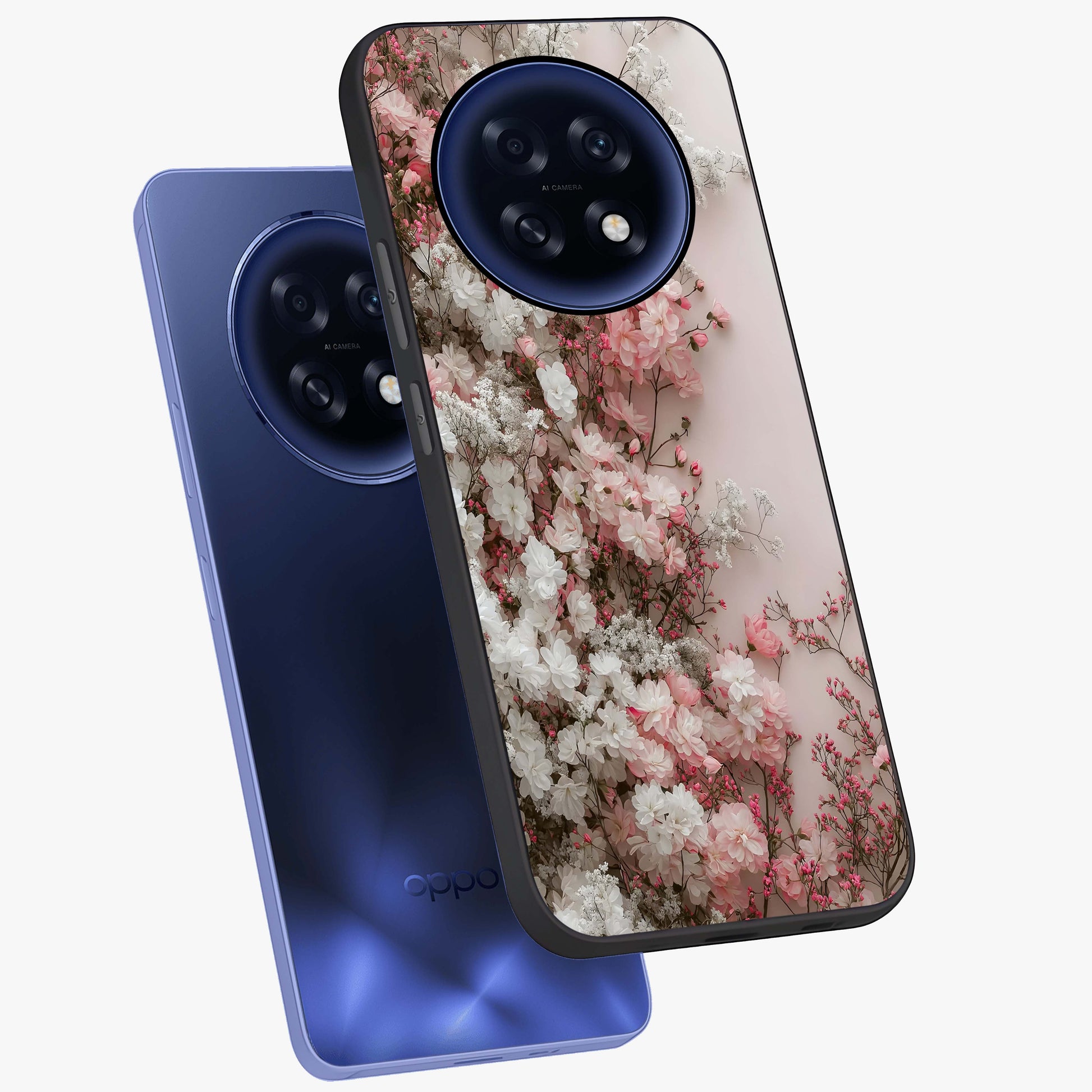 Blush Blossom Cloud Glass Case displayed in angled mockup highlighting soft cloud and blossom design with pastel aesthetic.