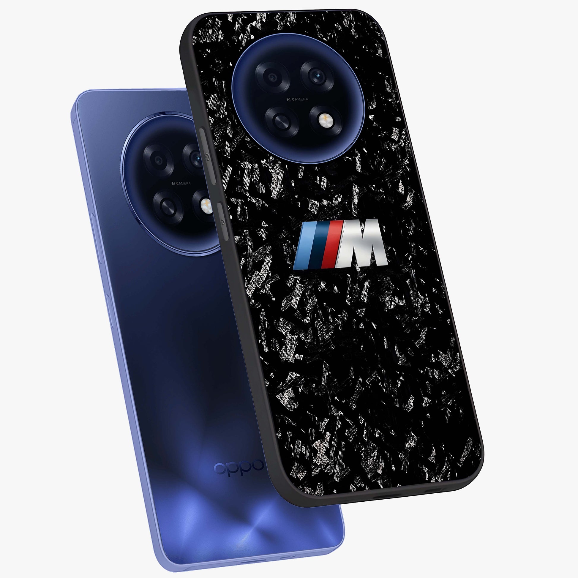 Carbon Speed Mark Glass Case displayed in angled mockup highlighting racing inspired carbon design and sleek aesthetic style.