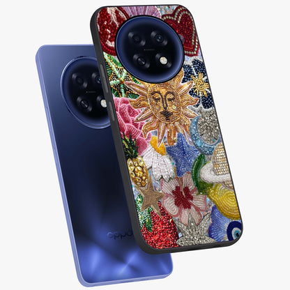 Celestial Floral and Playful Glass Case displayed in angled mockup highlighting playful floral design with dreamy celestial elements.