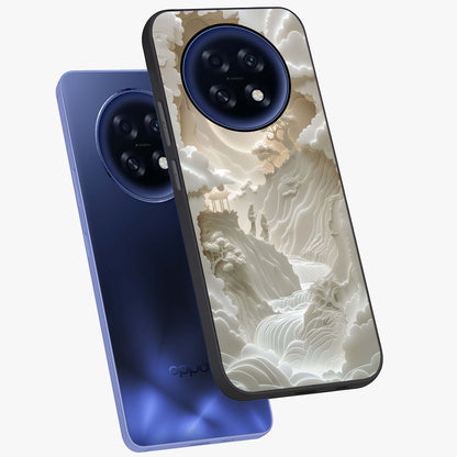 Celestial Origami Glass Case displayed in angled mockup highlighting geometric origami design with cosmic aesthetic theme.