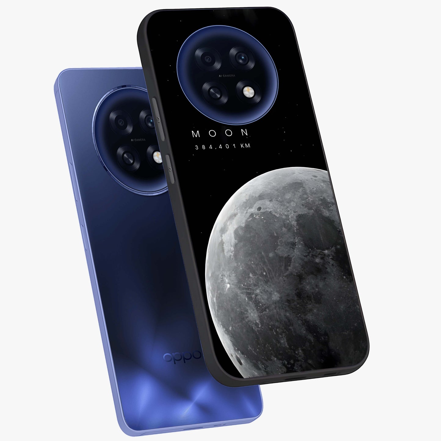 Cosmic Moon Glow Glass Case displayed in angled mockup highlighting celestial moon design with cosmic aesthetic theme.