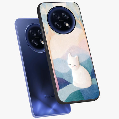 Cotton Dream Cat Glass Case displayed in angled mockup highlighting cute feline illustration with pastel aesthetic style.