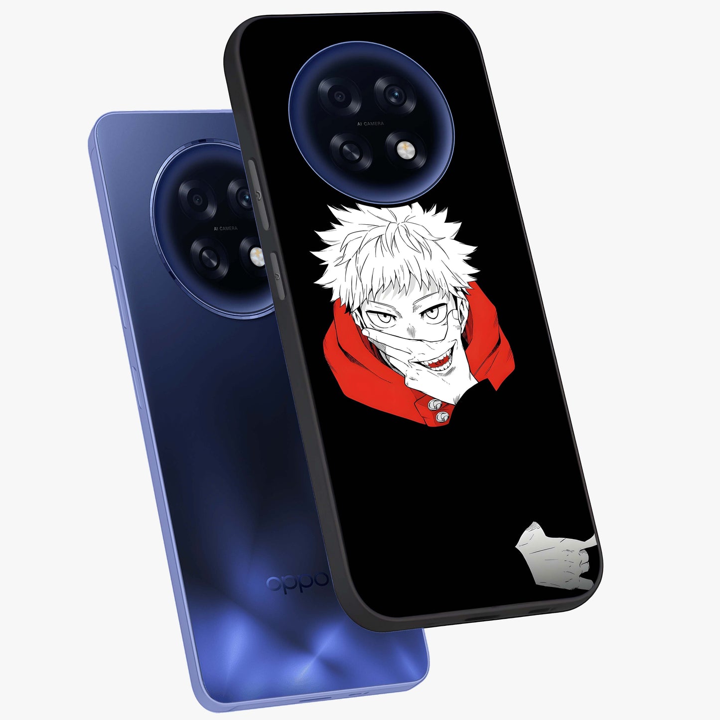 Crimson Chaos Smile Glass Case displayed in angled mockup highlighting edgy crimson smile design with graphic aesthetic.