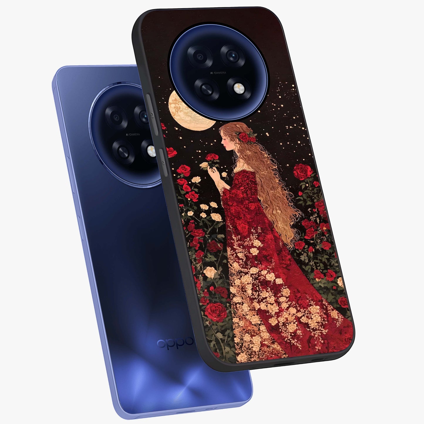 Crimson Dreams Glass Case displayed in angled mockup highlighting soft crimson aesthetic design with artistic theme.