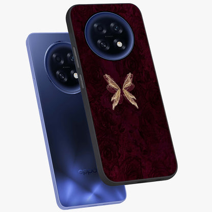 Crimson Fade Butterfly Glass Case displayed in angled mockup highlighting elegant butterfly design with crimson gradient aesthetic.