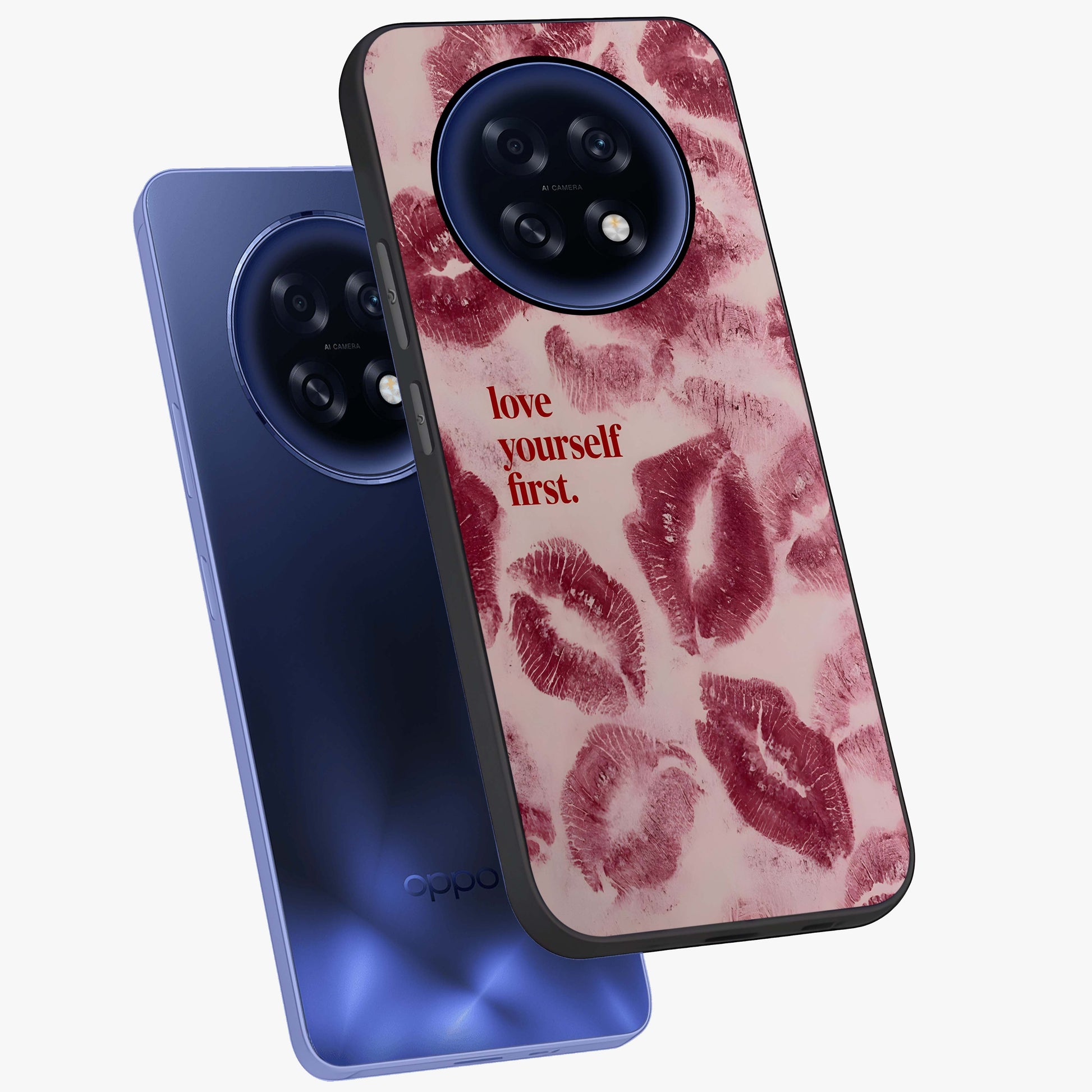 Crimson Kiss Love Glass Case displayed in angled mockup highlighting bold love inspired design with modern aesthetic style.