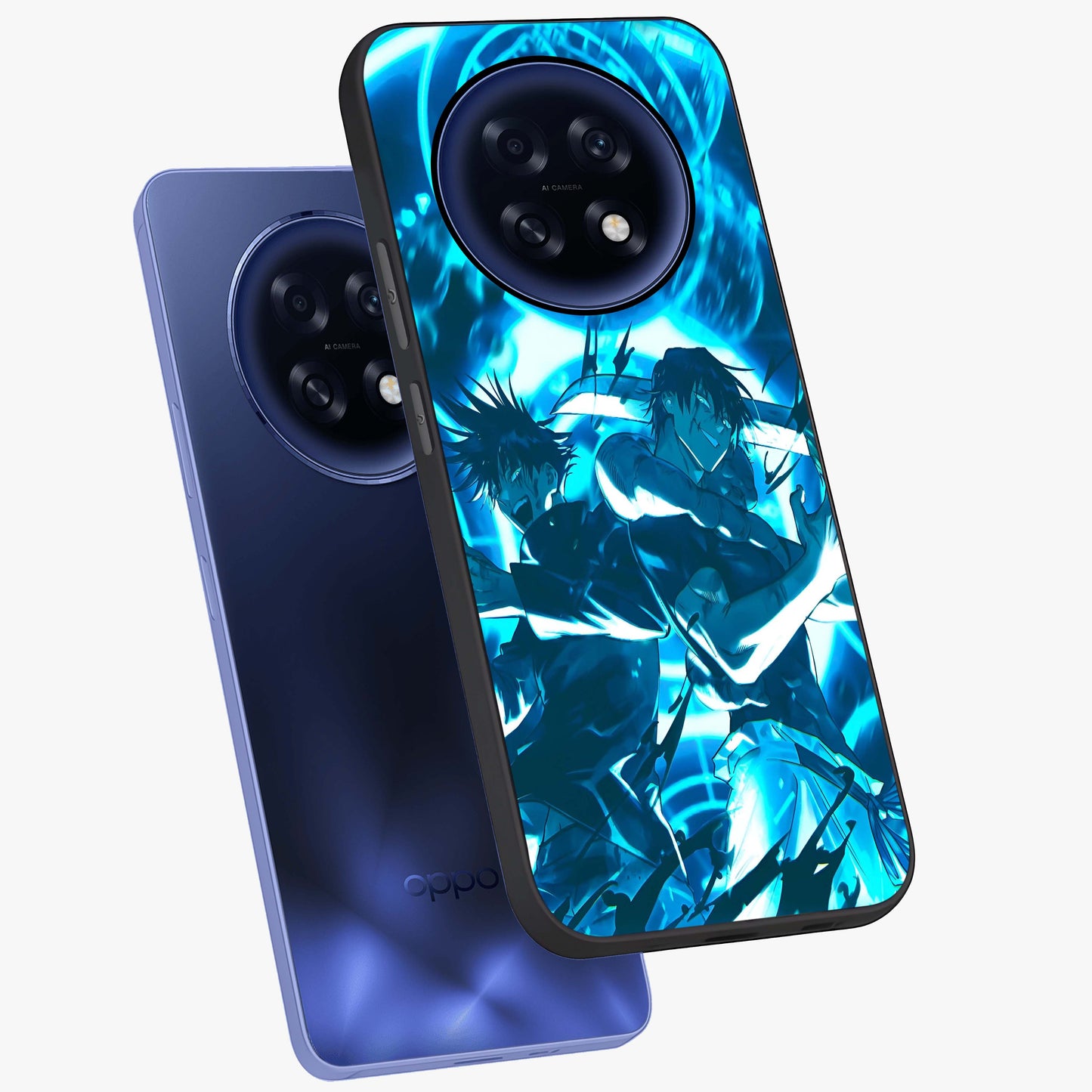 Cursed Energy Clash Glass Case displayed in angled mockup highlighting powerful battle inspired graphic with anime style aesthetic.