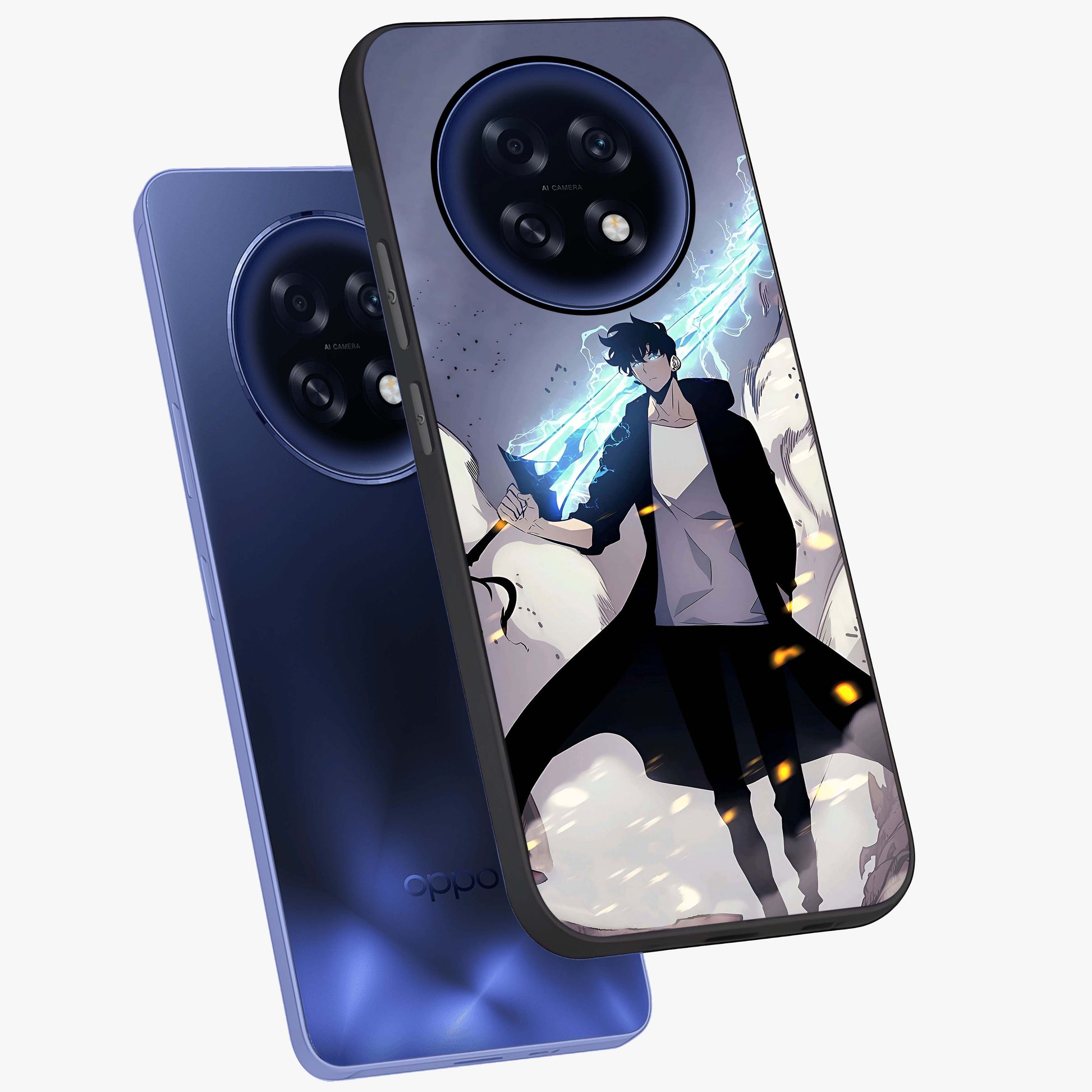 Dark Lightning Anime Warrior Glass Case displayed in angled mockup highlighting powerful lightning themed anime illustration.